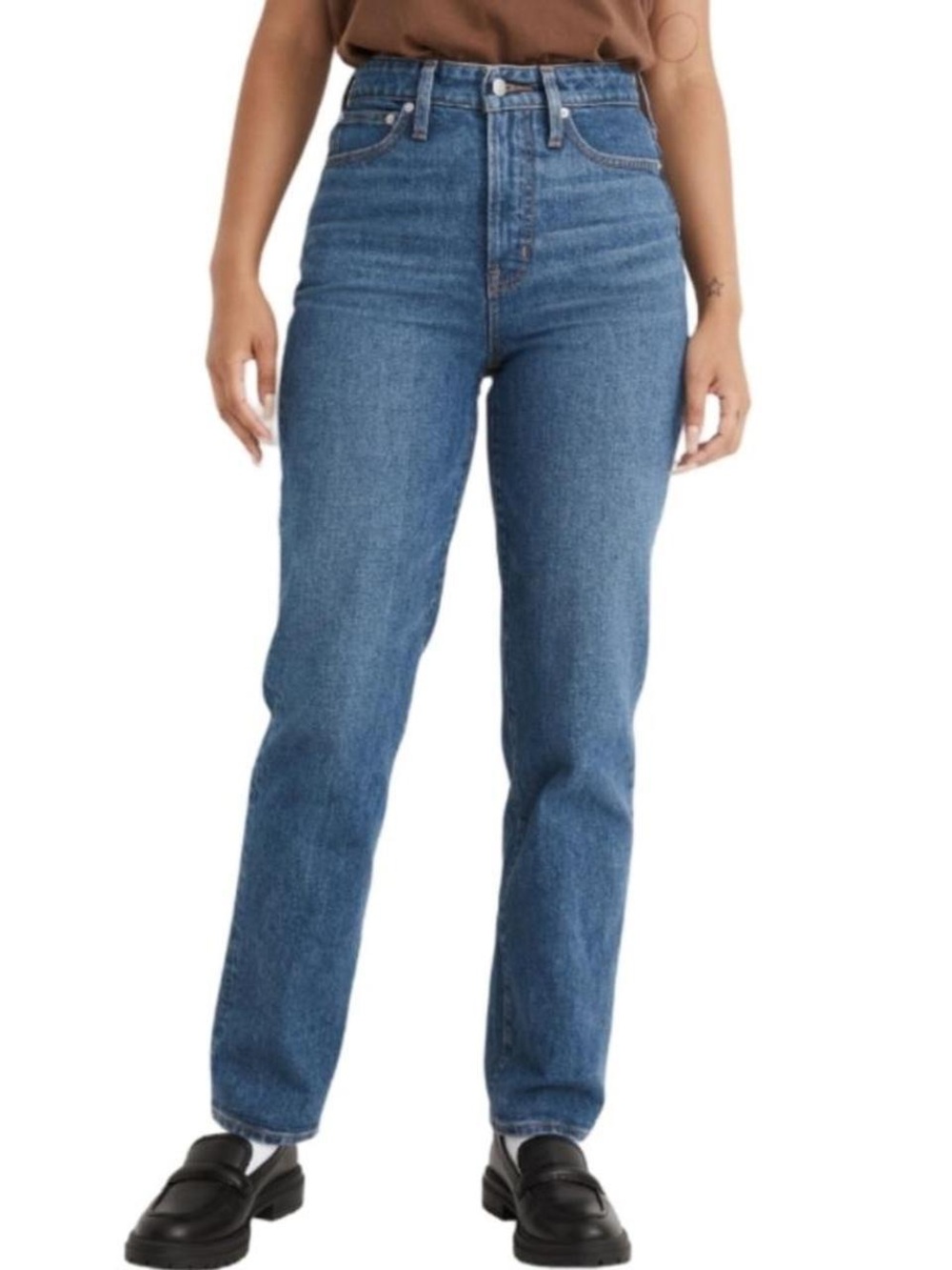 Madewell High-Rise Straight Leg Jeans in Medium Blue Wash